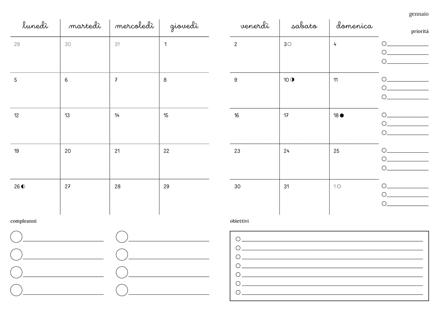 Agenda 2026 figure moderne colorate (mix copta e francese con elastico e busta)