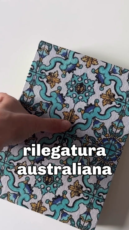 Ricettario formato A5 agrumi, maioliche giallo, blu e viola