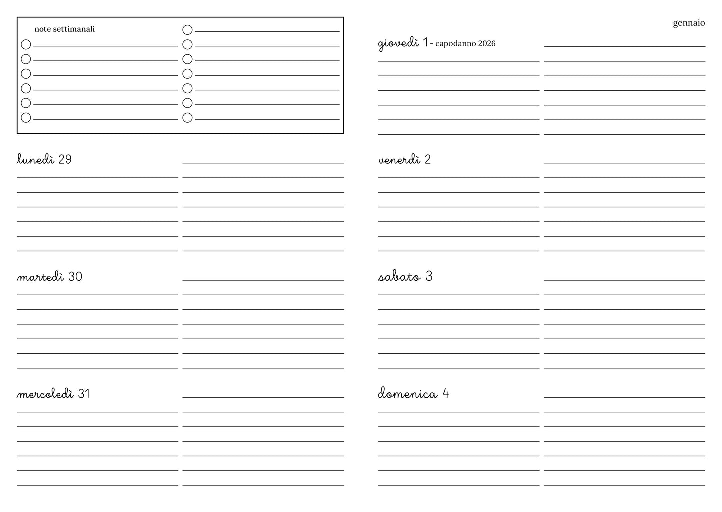 Agenda 2026 figure moderne colorate (mix copta e francese con elastico e busta)