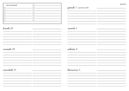 Agenda 2026 figure moderne colorate (mix copta e francese con elastico e busta)
